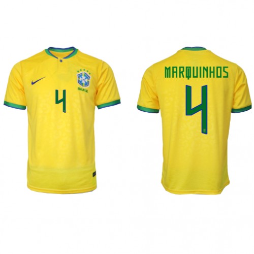 Fotballdrakt Herre Brasil Marquinhos #4 Hjemmedrakt VM 2022 Kortermet